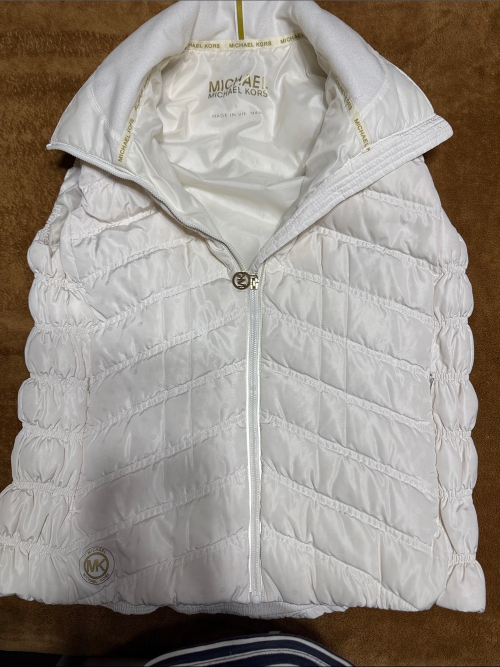 Michael Kors White Quilted Puffer Vest with High Collar